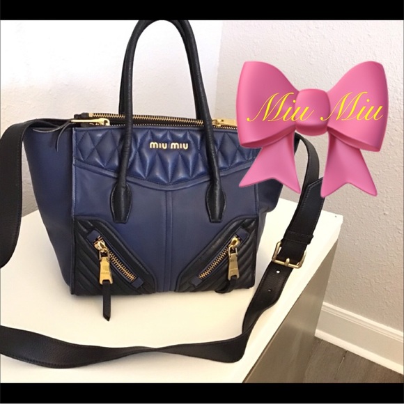 Miu Miu Handbags - Miu Miu Biker Tote Blue Black Leather Tote
